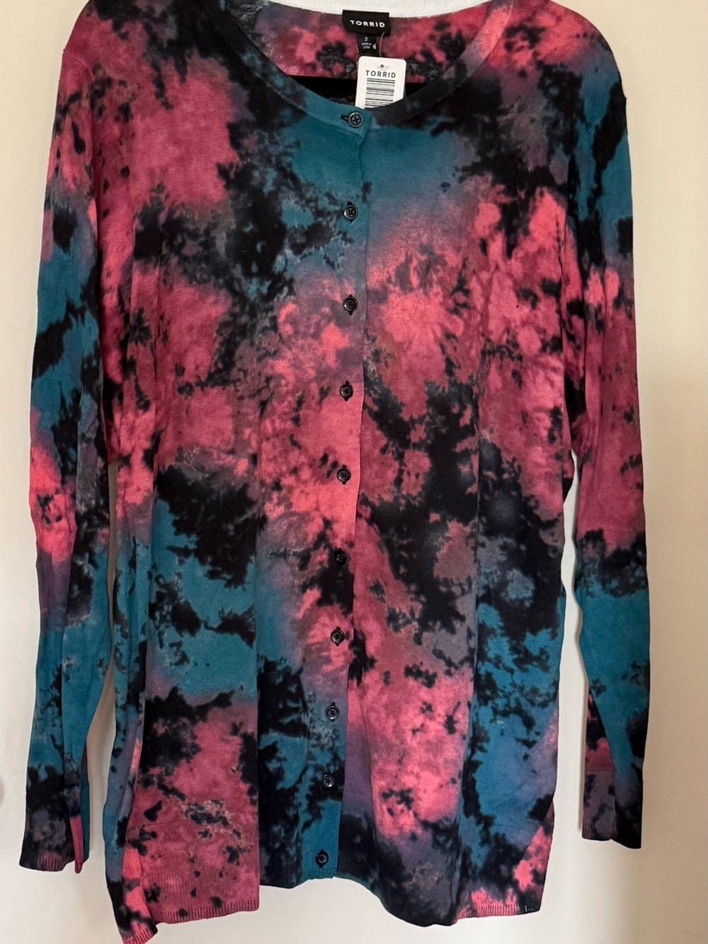 torrid Pink Teal Black Tie-Dye Button-Up cardigan